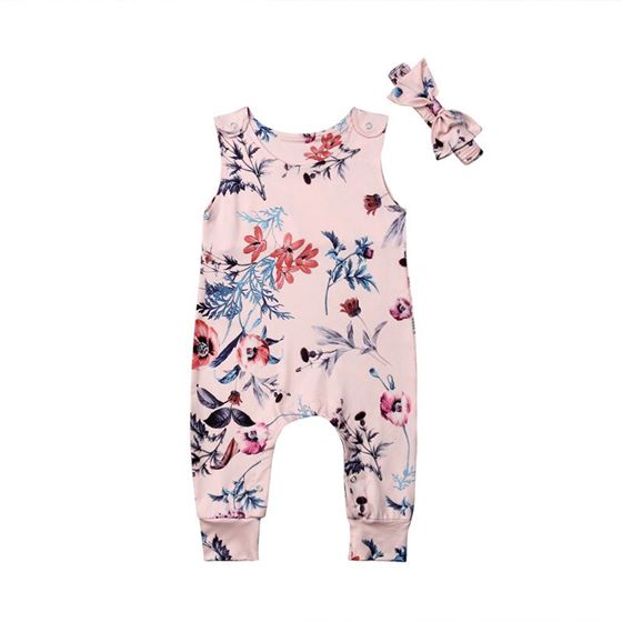 Headband-Set Jumpsuit Outfits Floral Romper Newborn Baby-Girl Infant 2PCS