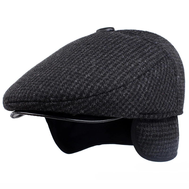 HT1847 Classic Man Cap Autumn Winter Hat with Ear Flap Elder Man Male Dad Hat Warm Newsboy Ivy Flat Cap Wool Blend Men Beret Cap