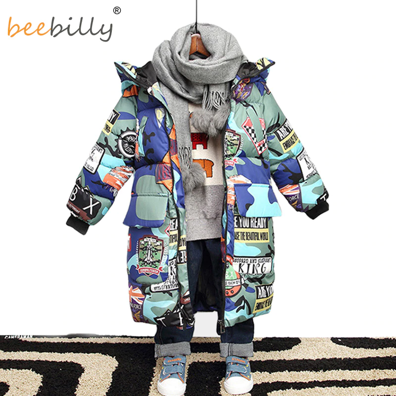 Jacket Coat Parkas Kids Clothes Teenagers Graffiti Boys Long Camouflage Hooded for Winter