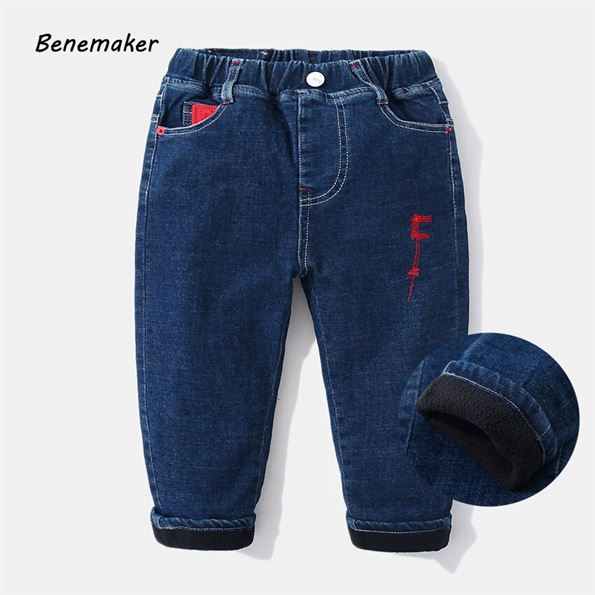 Benemaker Jeans Pants Trousers Fleece Baby Kids Denim Children Clothing Elastic-Waist