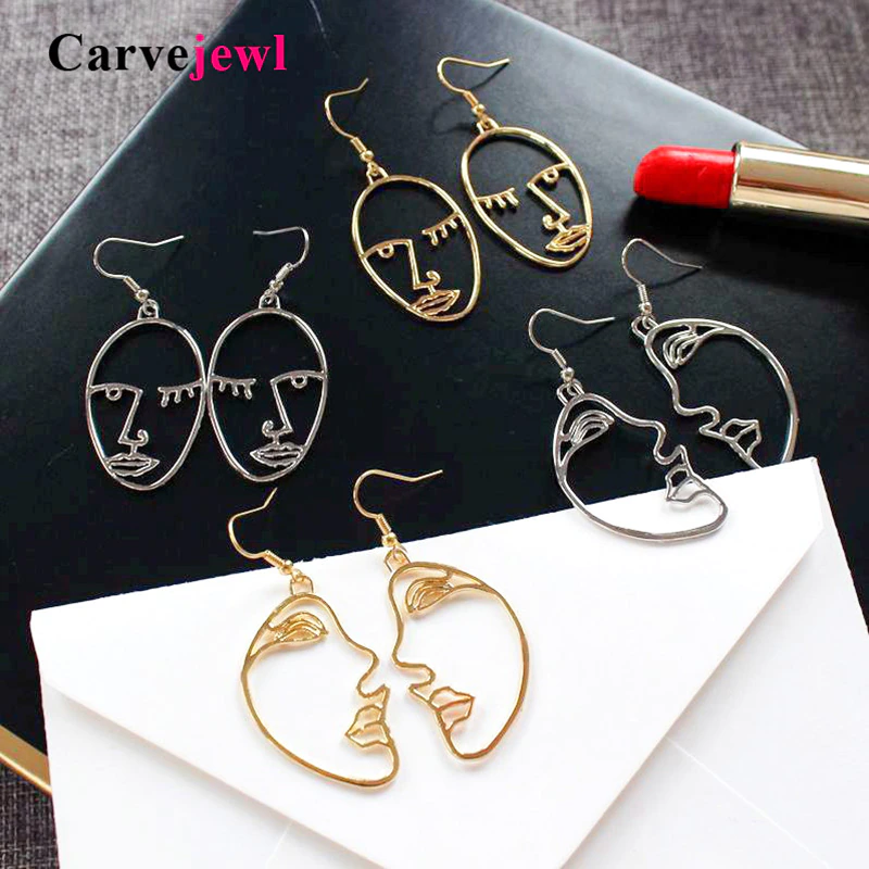 Carvejewl Girls Multiple Choice Earrings Retro Metal Alloy Fashion Abstract art Hollow