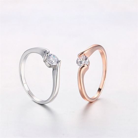 Women Concise Round Cut Cubic Zirconia Rose Gold Color Engagement Rings 1 PC Crystal