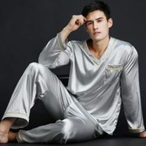 2019 Spring Summer Autumn Men's Satin Silk Pyjamas Set Men Long-Sleeve Male Sexy Sleepwear Leisure Home Clothing Plus Size