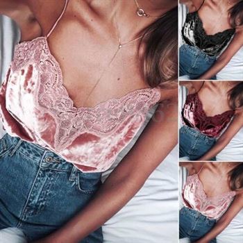 HIRIGIN Velvet Shirt Vest Tank-Tops Hot-Camis Sexy V-Neck Casual Womens Sleeveless Lace