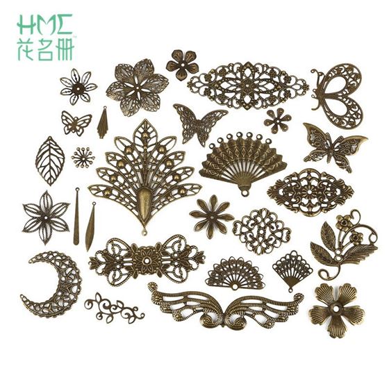 10pcs Moon Filigree Flower Wraps Antique Bronze Metal Crafts Connectors For DIY Embellishments