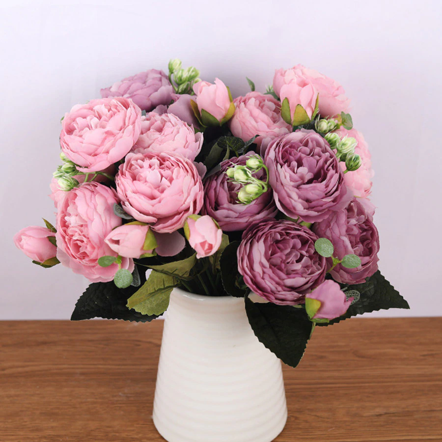 Silk Bouquet Peony Artificial-Flowers Bride Rose Pink Home-Decoration Wedding Small Faux