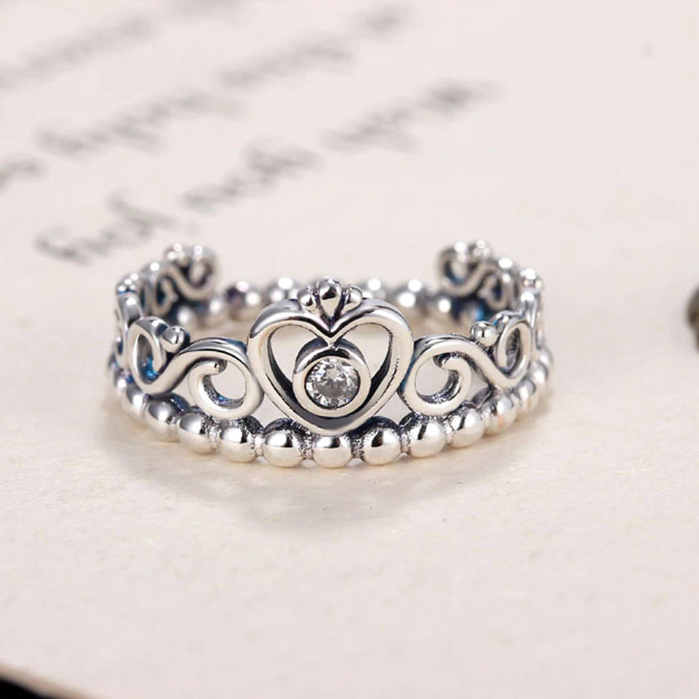 2017 New Silver Princess Tiara Rings For Women with AAA Zircon Vintage Silver Princess