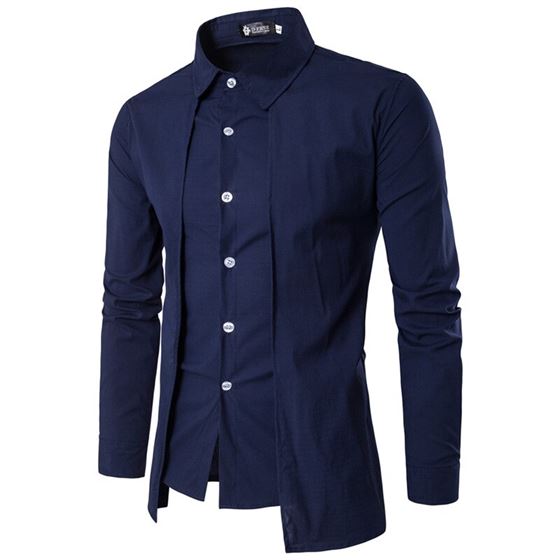 Men's Shirts Dress Chemise Two-Pieces Fake Long-Sleeved Casual High-Quality XXL Solid
