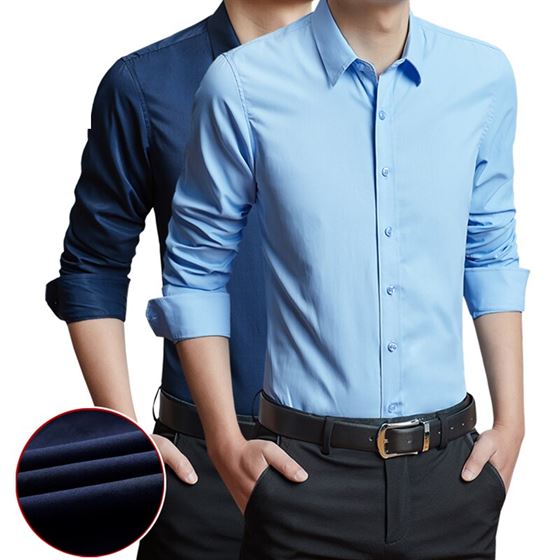 Male Shirts Clothing Men Dress Long-Sleeved Classical Formal Casual Comfortable Without-Pocket