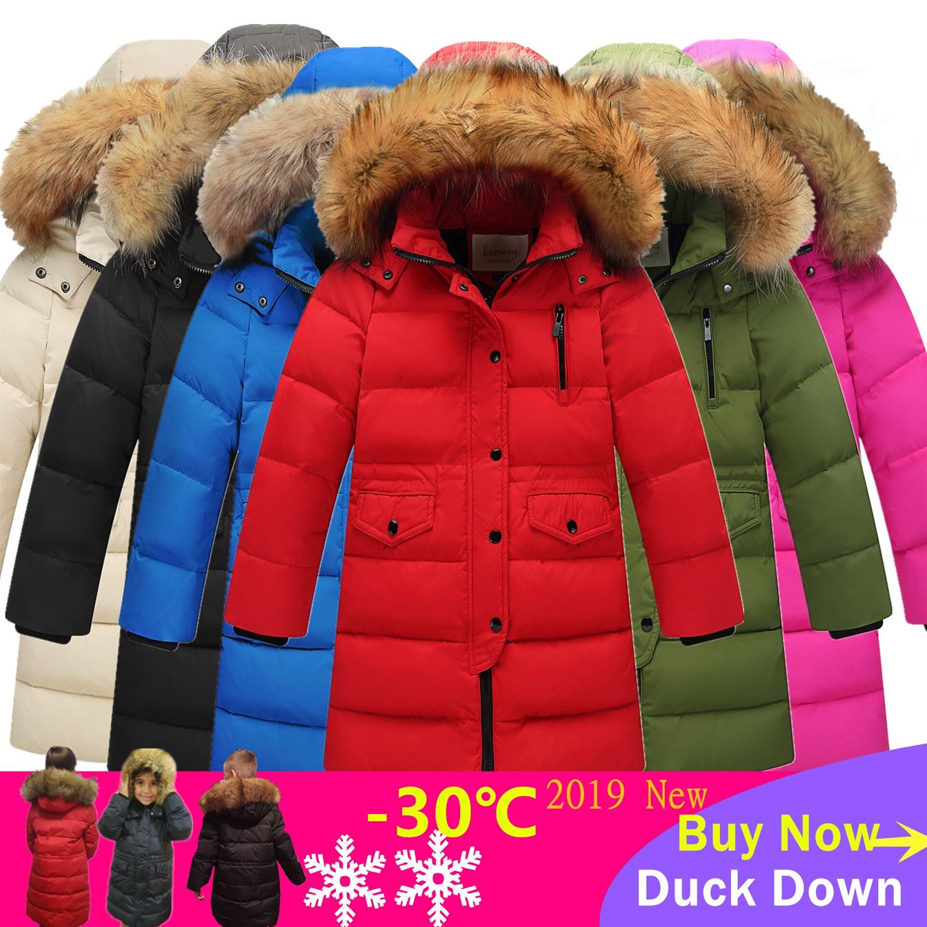 Coats Outerwear Down-Jackets Duck-Down Girls Winter Children Russia Warm Long Hooded