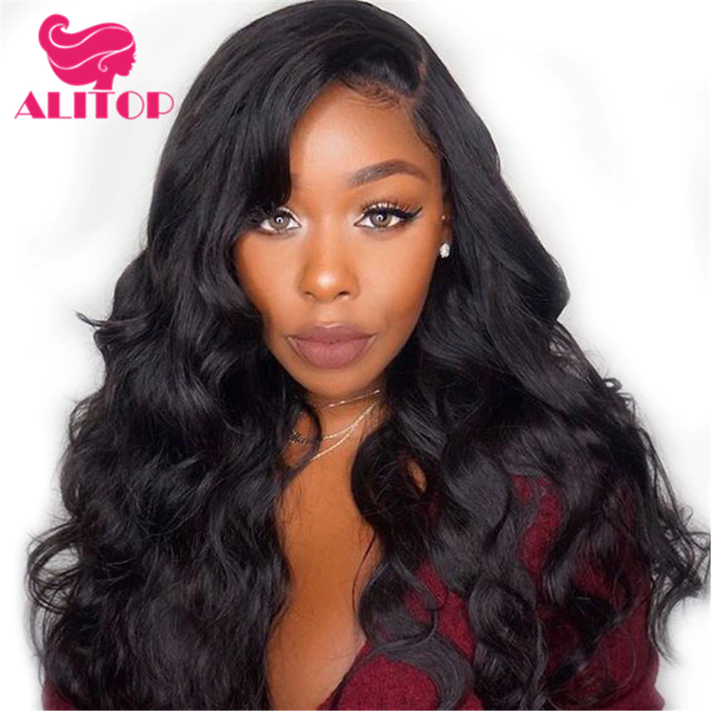 Wig Human-Hair-Frontal Body-Wave Brazilian 360 Glueless ALITOP with Baby Remy 180-Density