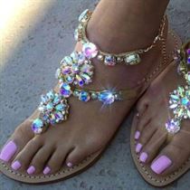 Flat Sandals Shoes Thong Rhinestones-Chains Feminino Gladiator Plus-Size Crystal 42 Chaussure