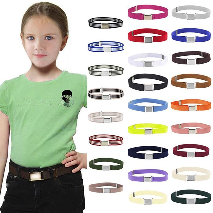Kids Toddler Belt Elastic Adjustable Stretch Unisex Belts Silver Square Buckle