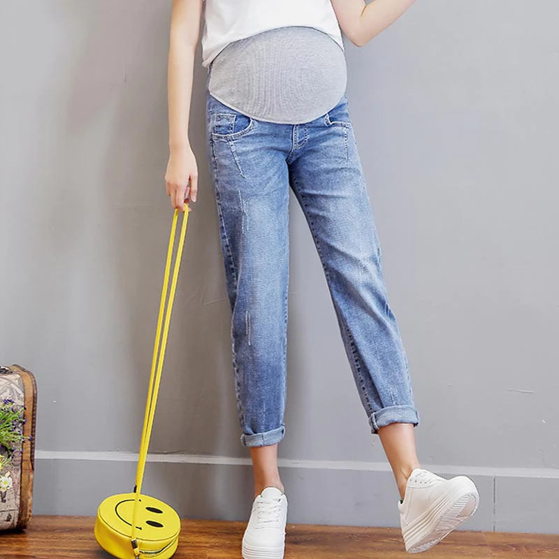 Maternity-Jeans Pants Belly Loose Pregnancy-Gravidas Denim for Elastic-Waist Clothing