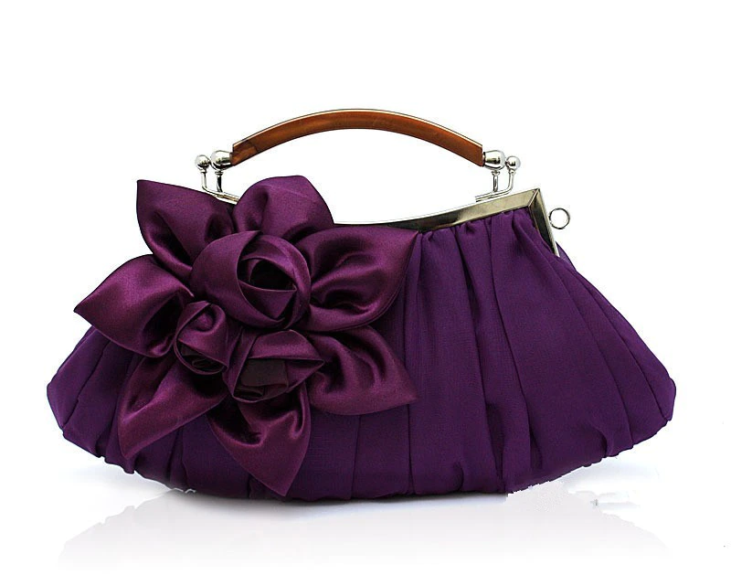 Makeup-Bag Party-Purse Wedding Purple Clutch-Handbag Evening-Bag Ladies' Satin 0005-E