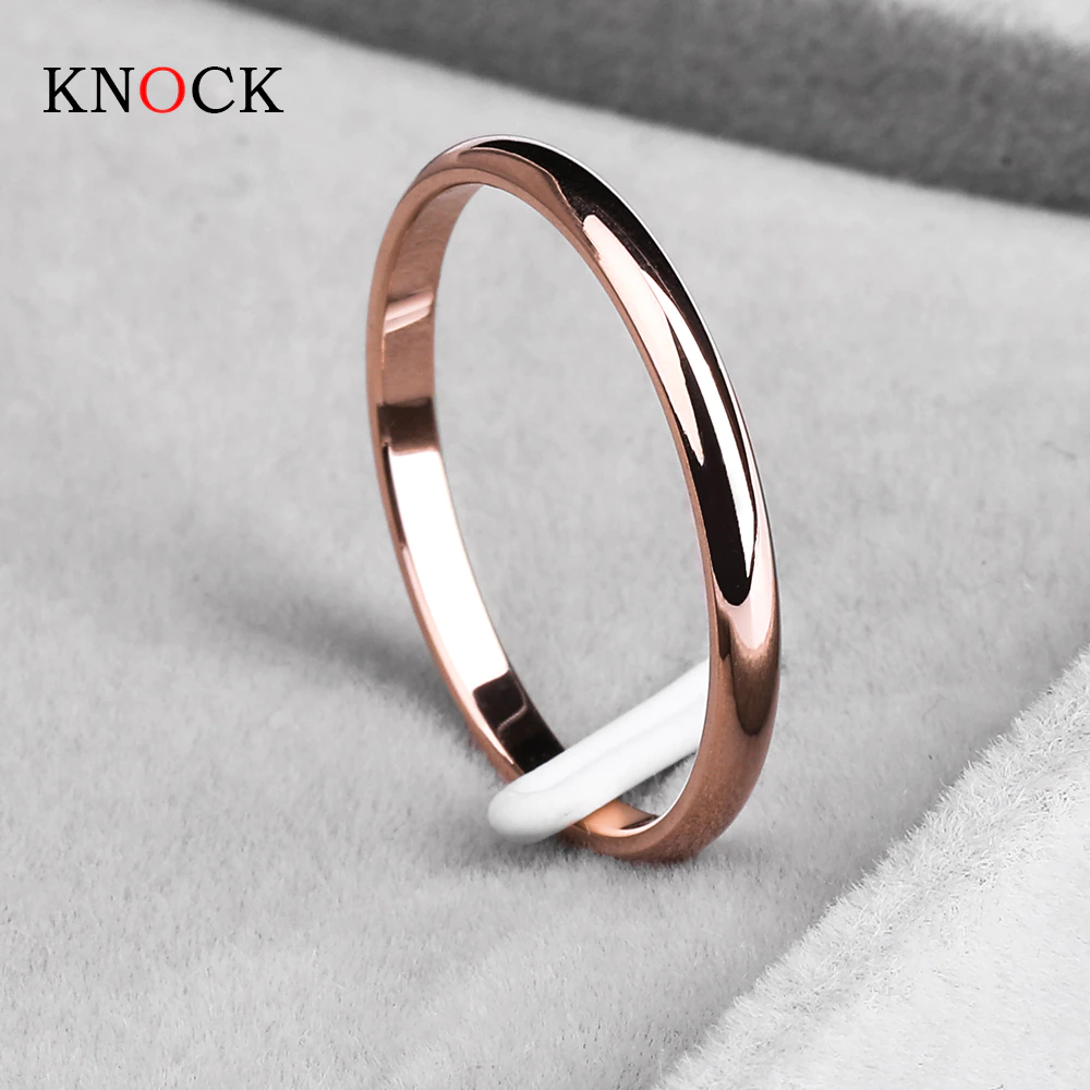 KNOCK Titanium Steel Rose Gold Anti-allergy Smooth Simple Wedding Couples Rings Wedding