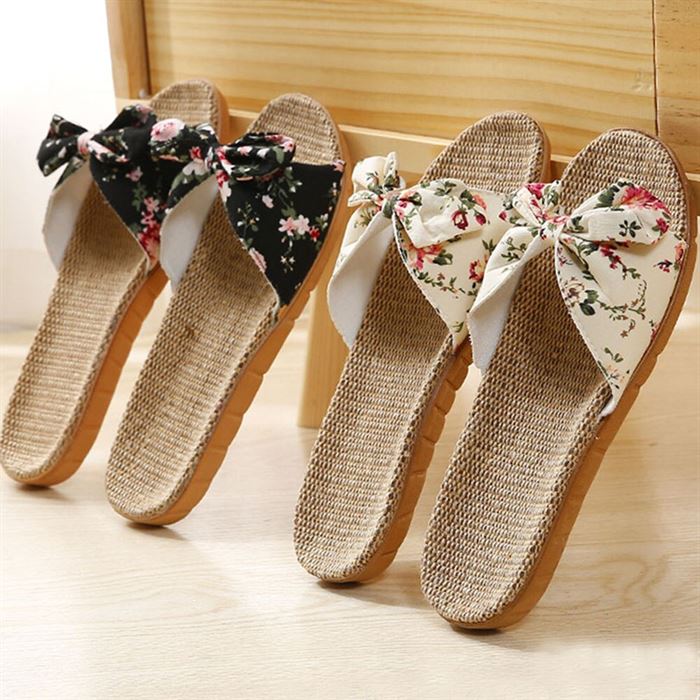 Slippers Women Sandals Espadrille-Shoes Linen Flat Summer Hemp Terlik Chanclas-De-Mujer