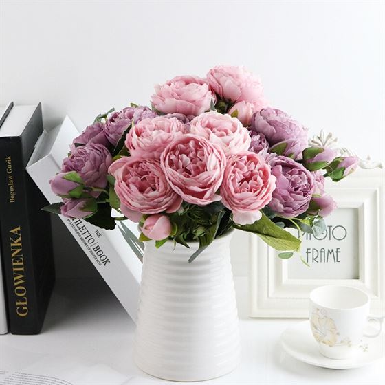 Silk Peony Bouquet Scrapbook Artificial-Roses-Flowers Pompons Home-Decoration-Accessories