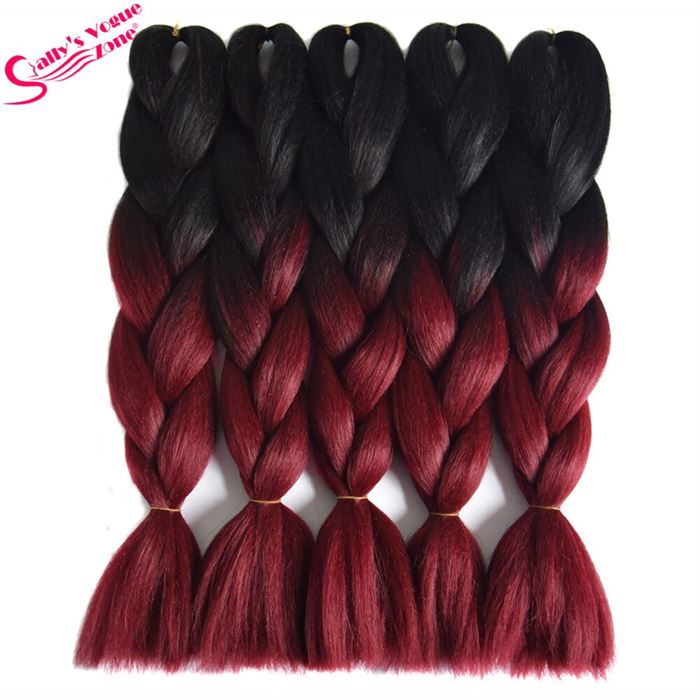 Sallyhair 24inch Ombre Braiding Hair 2 Tone Black Wine Red Color Jumbo Braids High Temperature Fiber Synthetic Hair Extension