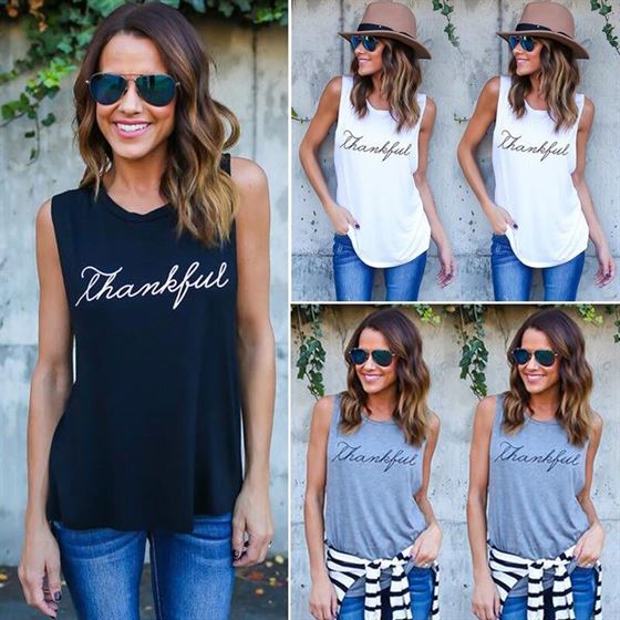 Vest Women T-Shirt Printed Loose Round-Neck Sleeveless G0705 Temperament