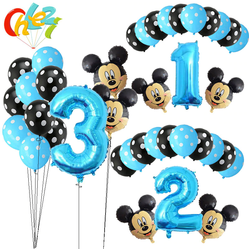 Latex Balloon Number Party-Decorations Mickey Mouse Helium-Dot Baby Shower Blue Kids