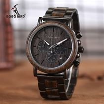 Men Watch Calendar Quartz-Wristwatches Chronograph Wooden Bobo Bird Stainless-Steel Luxury