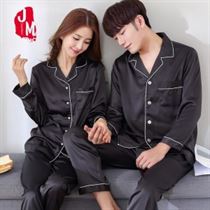 Sleepwear Men Pajama-Sets Silk Male Satin Summer XXXL Black Solid Full Suit