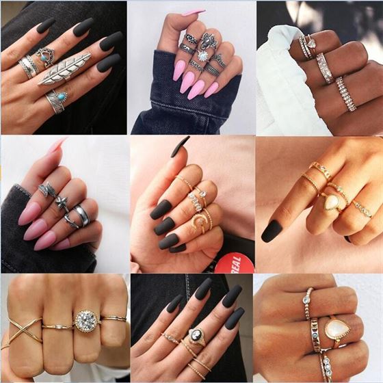 Women Jewelry Ring-Set Boho Knuckle Stone Silver Gold Fashion 3-12pcs/Set Midi Femme