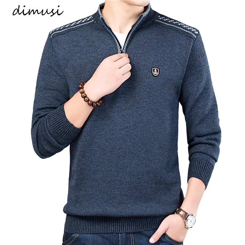 DIMUSI Men's Sweater Pullovers Knitted Autumn Solid-Color Winter Slim-Fit Brand Casual