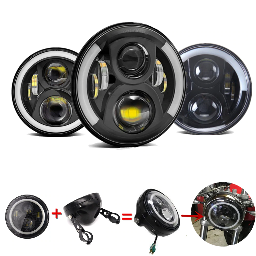 7 Inch LED Motorcycle Halo Headlight Universal Mounting Bracket For Cafe Racer Choppers Honda Yamaha Accessories