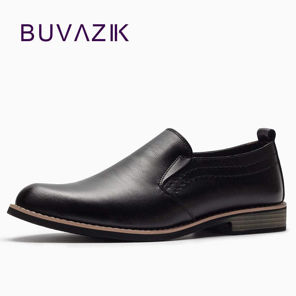 BUVAZIK Brand Leather Concise Men Business Dress Pointy Black Shoes Breathable Formal Wedding Basic Shoes Men