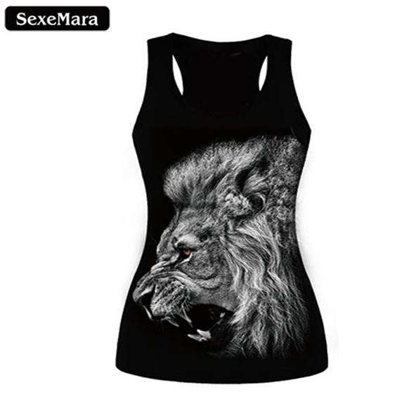 Sexemara Vest Tank-Tops Skull-Printed Black Women Sleeveless Sexy Casual Hollow New Fitness