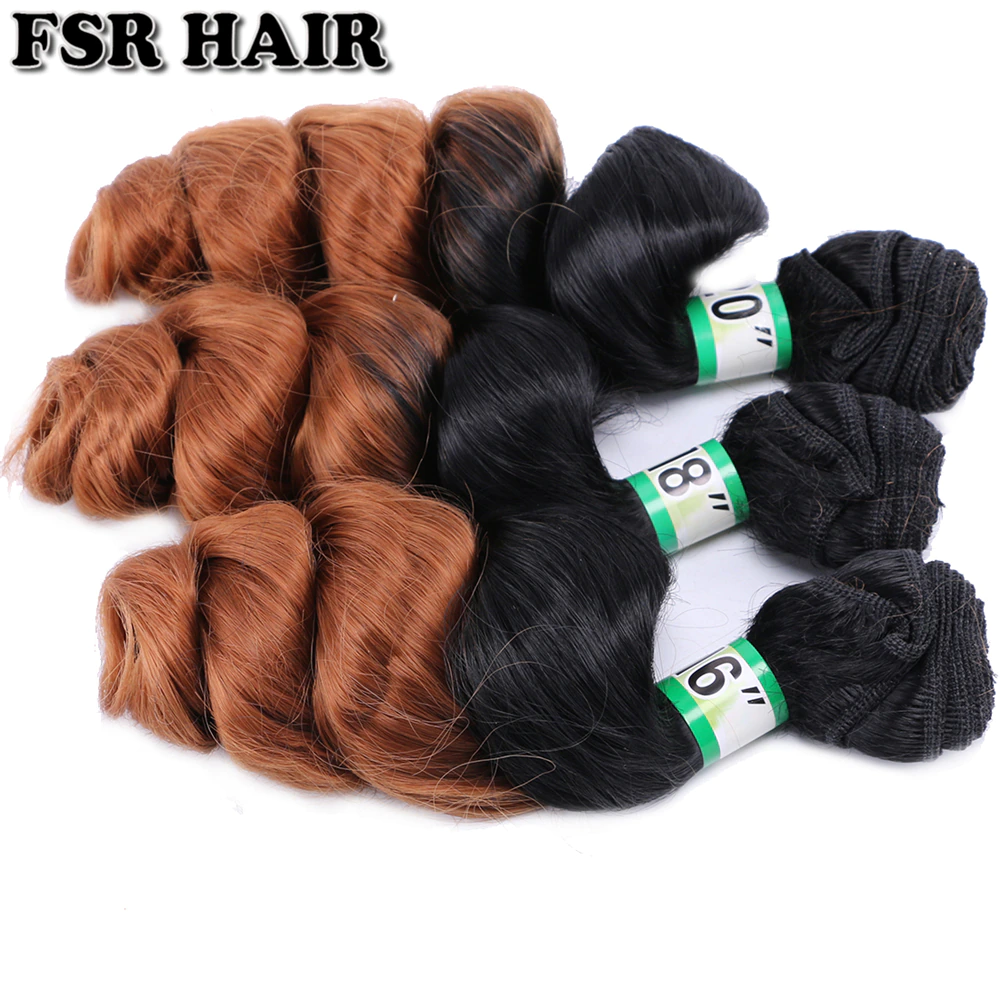 Synthetic-Hair-Extensions Hair-Bundles Brown Double-Weft One-Piece Ombre Wave Black FSR