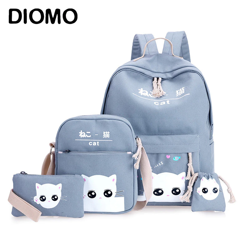 DIOMO Laptop Bagpack Canvas Teenagers Girls Boys Kids Satchel for Female Sac Dos Femme