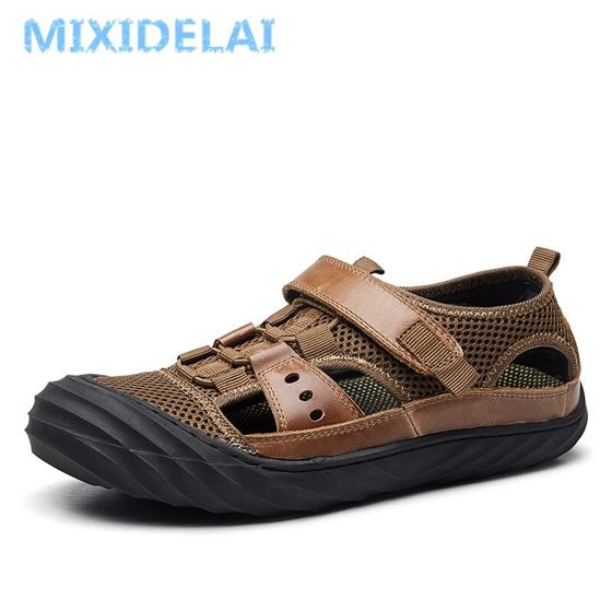 MIXIDELAI Mens Sandals Genuine-Leather Casual-Shoes Comfortable Summer Size-38-44