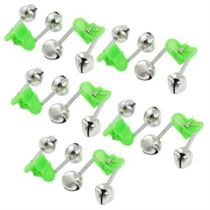 10 Pcs Green Spring Loaded Clip Double Fishing Rod Alarm Bells