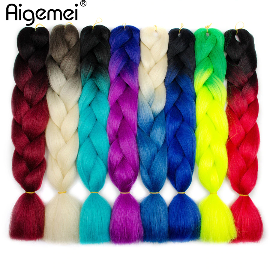 Aigemei Hair-Extensions Braiding High-Temperature-Fiber Ombre Synthetic 24inch 100g