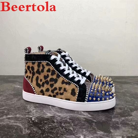 Beertola Casual Men Shoes Studded-Spikes Leopard Mixed-Color New Patchwork Pattern-Head
