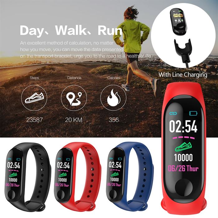 Pedometer Bracelet Monitor Step-Counter Fitness-Tracker Heart-Rate Running Waterproof