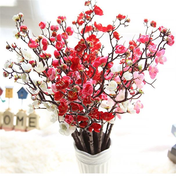Fake Flowers Bouquet Flores Plum Blossom Silk Home-Decor Mariage -2 Wedding DIY J
