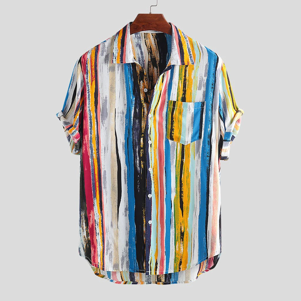 Blouse Short-Sleeve Loose-Shirts Chest-Pocket Lump Multi-Color High-Quality Mens New-Fashion