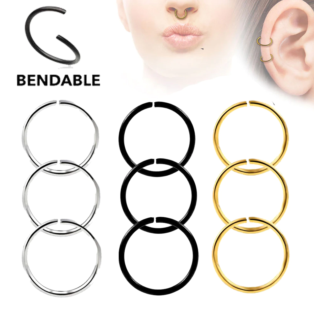 1PC Surgical Steel Bendable Seamless Hinged Nose Hoop Ring Septum Clicker Ear Cartilage Tragus Helix Piercing Body Jewelry 20g