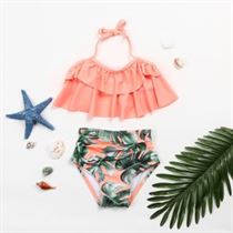 Swimsuit Girls Bikini-Set Two-Pieces Children Print AP2 Outfits Bandage Ruffles