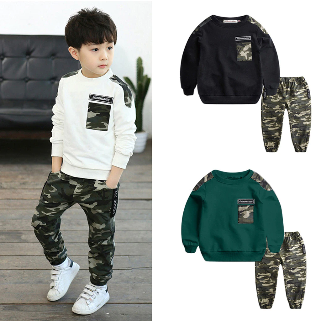 Kids Pants Costume Outfits-Set Tracksuit Teen Baby-Boys Winter Camouflage Children Letter
