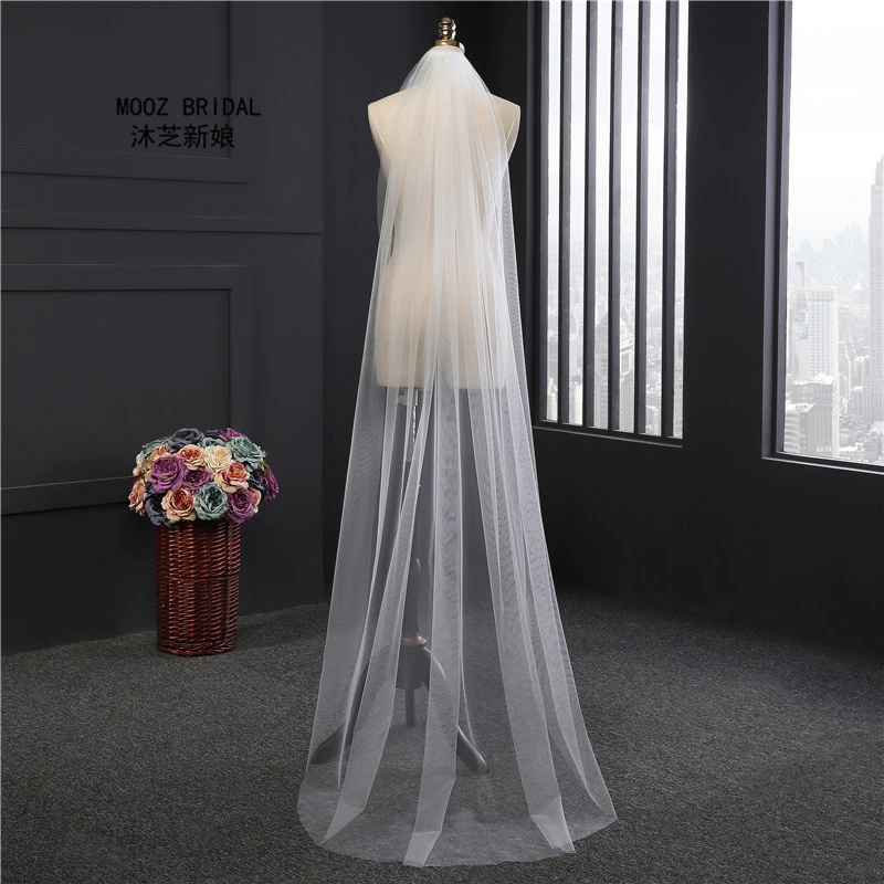 Bridal Veils Cut-Edge White Long Comb One-Layer Cheap 2M 1T 