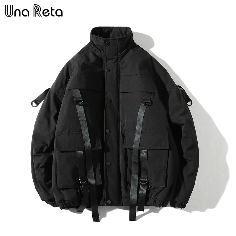Una Reta Winter Jacket Coats Men New Casual Windbreaker Jackets Mens Parka Plus size Hip hop Bandage design Coats Man Streetwear
