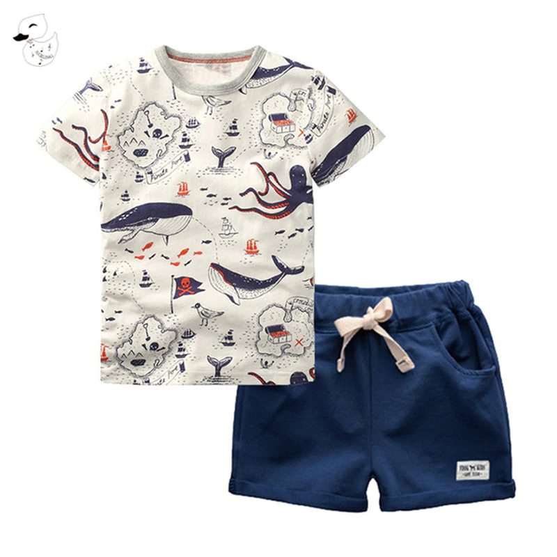 BINIDUCKLING Kids Boy T-Shirt Pants Shorts Children's-Sets Cartoon Summer Pullover Cotton