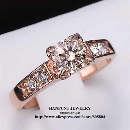 6 Items Classical Cubic Zirconia Forever Wedding Rings for Women Rose Gold Color Solitaire