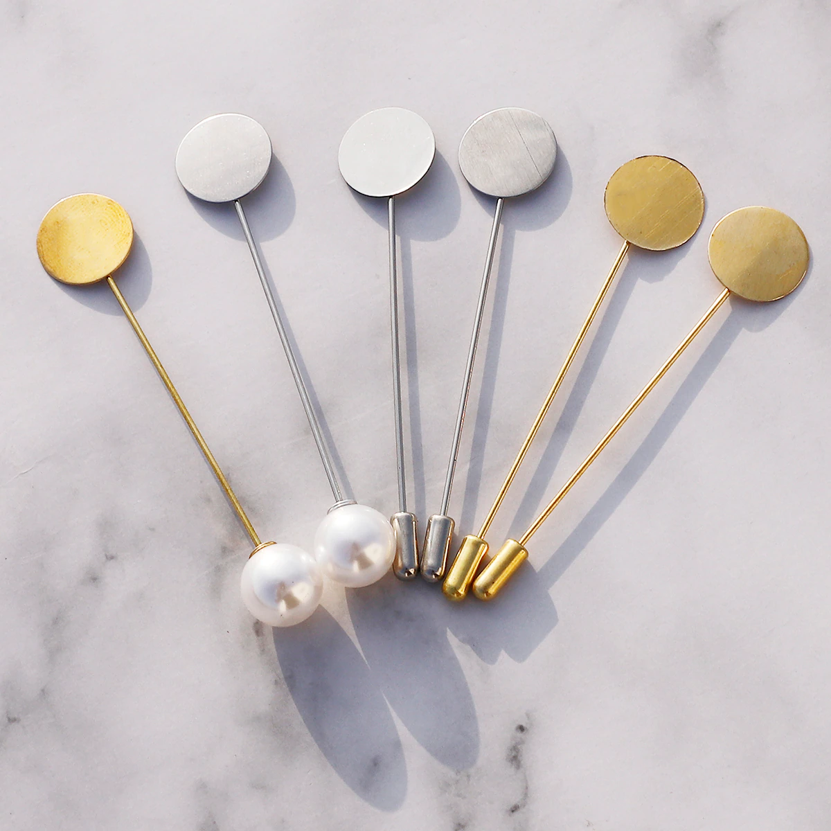 10 Pcs Gold Silver Plated Simulated Pearl Alloy Copper Long Brooch Pin For DIY Brooches
