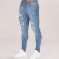 Jeans Pants Biker Slim-Fit Skinny Hip-Hop Black Casual Mens Denim Hole for Blue 